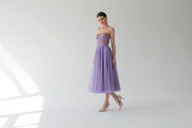 bustier tulle midi dress - by order